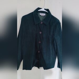 Briggs Petite Jacket Women’s Medium Dark Green Faux Suede Button Blazer